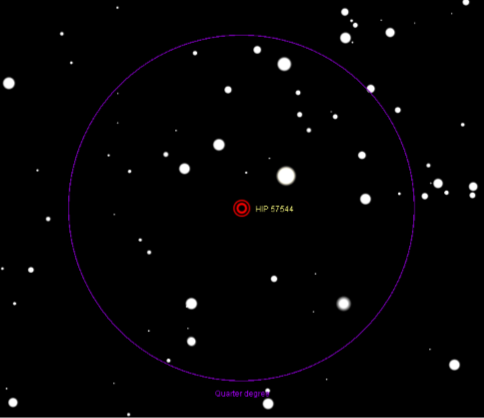 Gliese 445. The circle is 15 arc minutes on the sky. North is up.