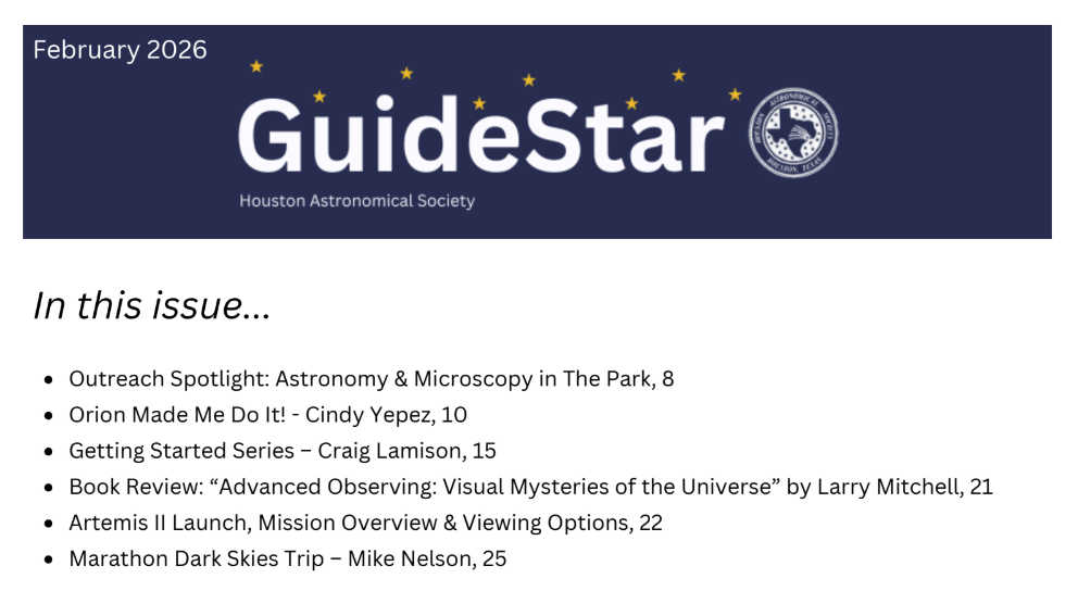 February 2026 GuideStar | Houston Astronomical Society